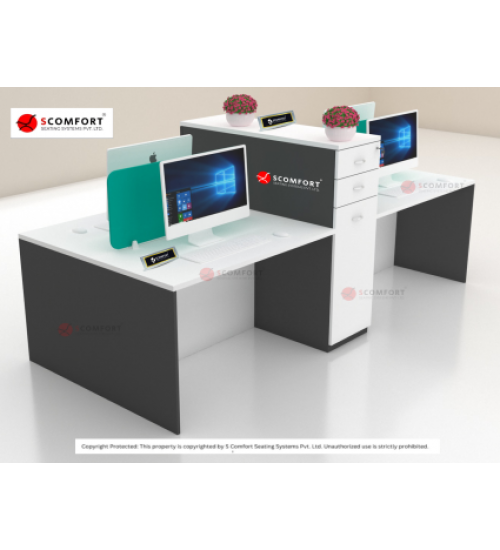 Scomfort SC-WRT11 Sharing Workstation with partition with 3 drawer pedestal and Seating capacity 4 People